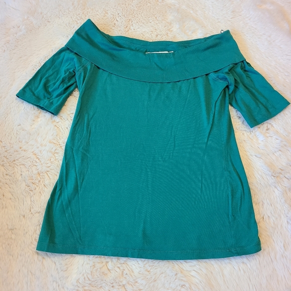 Ett:twa By Anthropologie off shoulder Boat Neck Green top - Picture 2 of 6